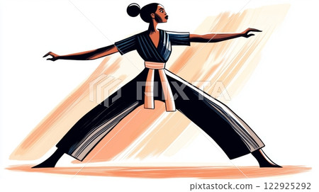Woman Practicing Martial Arts Modern hand-drawn flat illustration. 122925292