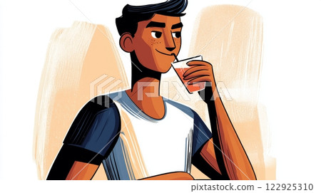 Man Drinking Juice Modern hand-drawn flat illustration. 122925310