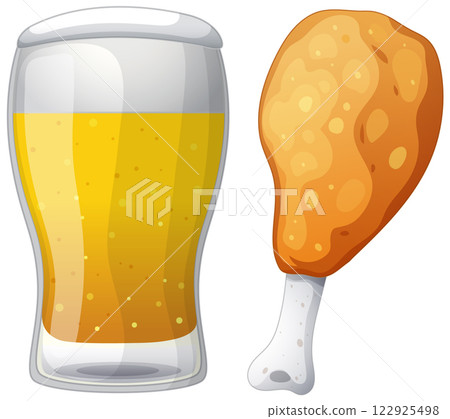 Beer and Chicken Drumstick Illustration 122925498