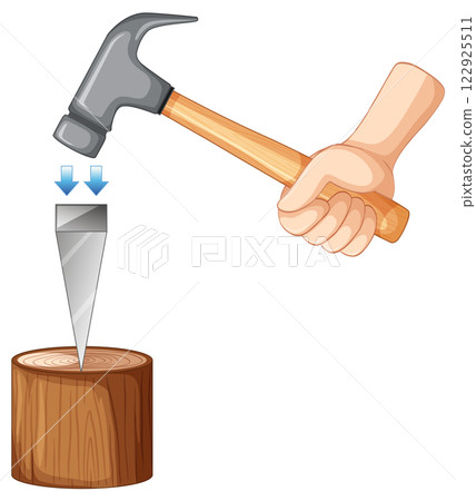 Hammer and Chisel on Wooden Log Hammer and Chisel on Wooden Log 122925511
