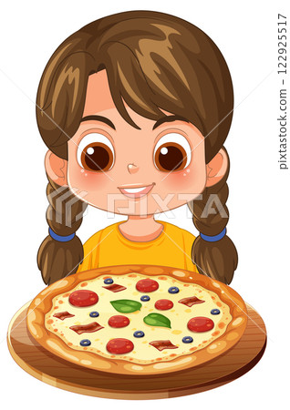 Happy Girl with Delicious Pizza Happy Girl with Delicious Pizza 122925517