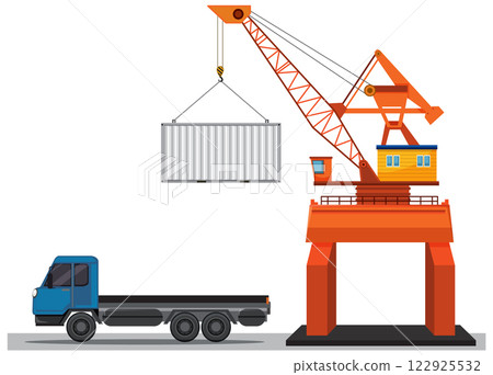 Cargo Loading with Crane and Truck Cargo Loading with Crane and Truck 122925532