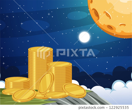 Golden Coins Under a Starry Sky 122925535