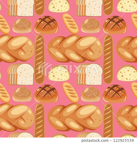 Assorted Bread Pattern on Pink Background 122925539