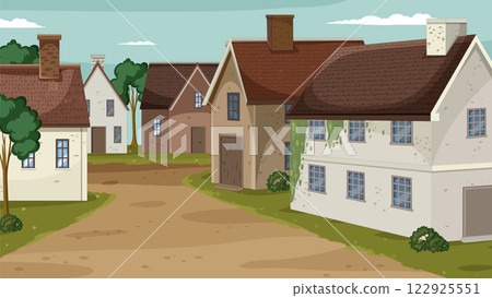 Charming Village Street Scene Charming Village Street Scene 122925551
