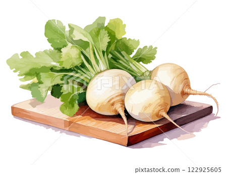 砧板上的蘿蔔水彩插圖 - AI 生成 122925605
