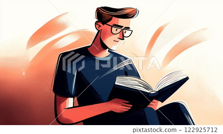 Man Reading a Book Modern hand-drawn flat illustration. 122925712