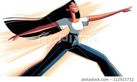 Woman Dancing Alone Modern hand-drawn flat illustration. 122925732