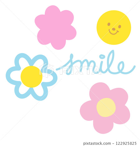 Smile letters with flowers for decoration, emoji, emoticon, expression, cute patch, brooch, badge, sticker, logo, fabric print, card, sign, symbol, cartoon character, comic, positive energy, good mood Smile letters with flowers for decoration, emoji, emoticon, expression, cute patch, brooch, badge, sticker, logo, fabric print, card, sign, symbol, cartoon character, comic, positive energy, good mood 122925825