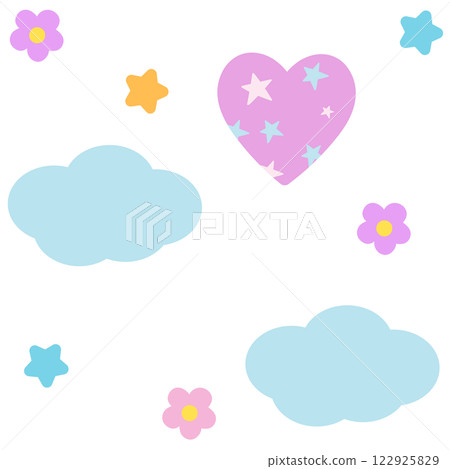 Heart, cloud, flowers for Valentine's Day, summer vibe, love sign, symbol, fridge magnet, sticker, tattoo, badge, brooch, text, message, word, positive energy, greeting card, cute patch, fabric print 122925829