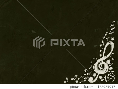Yellow background material with musical notes and symbols scattered throughout 122925947