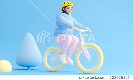 Woman Riding a Bicycle Minimalistic 3D soft illustration. 122926105