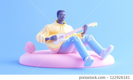 Man Playing Guitar Minimalistic 3D soft illustration. 122926181