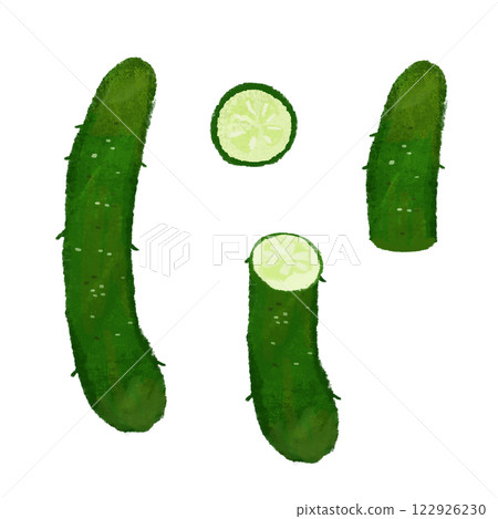 手繪彩色插圖集各種切黃瓜的方法 122926230