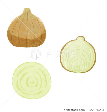 Hand-drawn color illustration set of various ways to cut onions 122926231