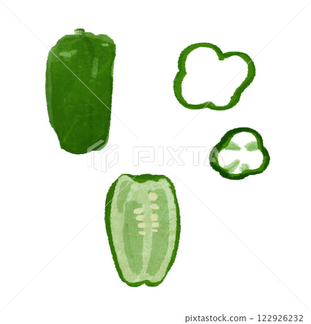 Hand-drawn color illustration set of various ways to cut peppers Hand-drawn color illustration set of various ways to cut peppers 122926232