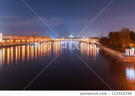 Krymsky Bridge or Crimean Bridge in Moscow at summer night Krymsky Bridge or Crimean Bridge in Moscow at summer night 122926340