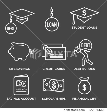 Student Loan Debt Forgiveness Icon Set w Debt Burden Images Student Loan Debt Forgiveness Icon Set w Debt Burden Images 122926668
