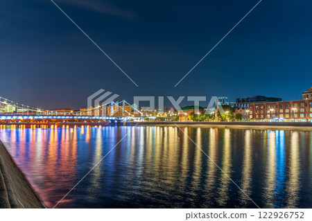 Krymsky Bridge or Crimean Bridge in Moscow at summer night Krymsky Bridge or Crimean Bridge in Moscow at summer night 122926752