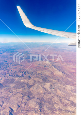 Aerial view on arabian desert and Red sea mountains from airplane 122926778