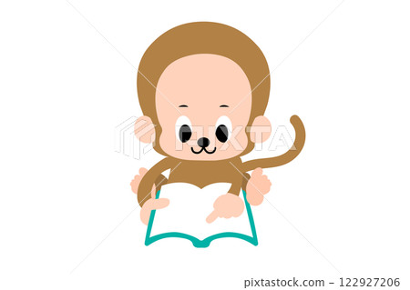 Colorful vector illustration of a cute monkey reading a book 122927206