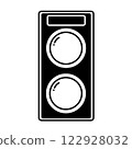 Simple mechanical twin-lens reflex camera; film camera; line icon; illustration; silhouette 122928032