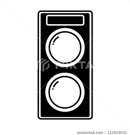 Simple mechanical twin-lens reflex camera; film camera; line icon; illustration; silhouette 122928032