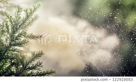 "Cedar pollen sacs emit huge dust clouds during the green season" 122928083