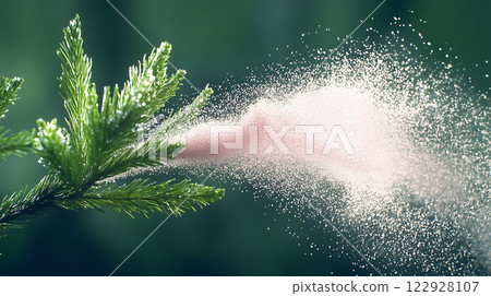 "Cedar pollen sacs emit huge dust clouds during the green season" 122928107