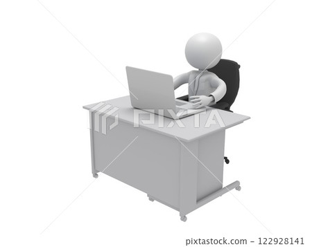 一位商人坐在辦公桌前操作筆記型電腦 122928141