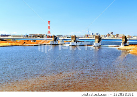 Shin-Gyotoku Bridge / View from Edogawa Floodway toward Gyotoku Bridge / Gyotoku Movable Weir (Ichikawa City, Chiba Prefecture) [2025.1] 122928191