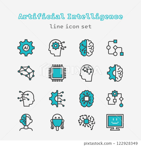Artificial Intelligence line icon set illustration 122928349