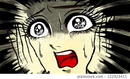 昭和復古恐怖漫畫中尖叫女孩的特寫鏡頭 昭和復古恐怖漫畫中尖叫女孩的特寫鏡頭 122928411