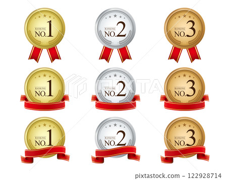 Gold, silver and bronze medal illustration set Gold, silver and bronze medal illustration set 122928714
