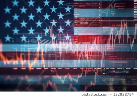 American flag and stock chart. Business, economy American flag and stock chart. Business, economy 122928794