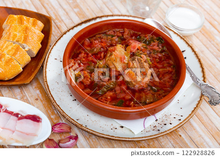 Traditional dish of Slavic cuisine Borsch 122928826