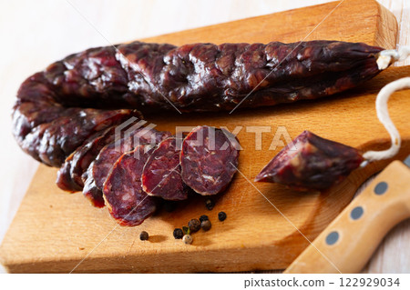 French dry cured sausage with liver 122929034