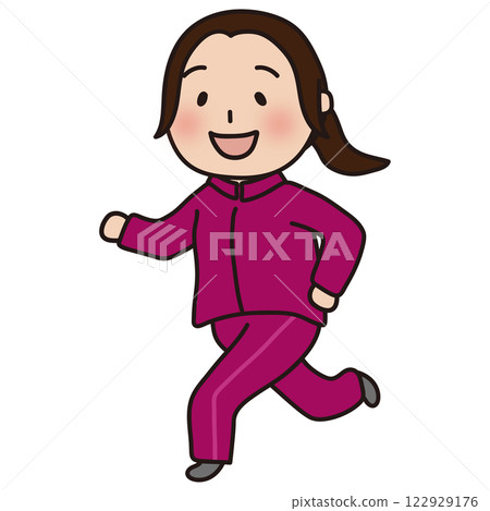 身穿跑步運動服的女體育老師 身穿跑步運動服的女體育老師 122929176