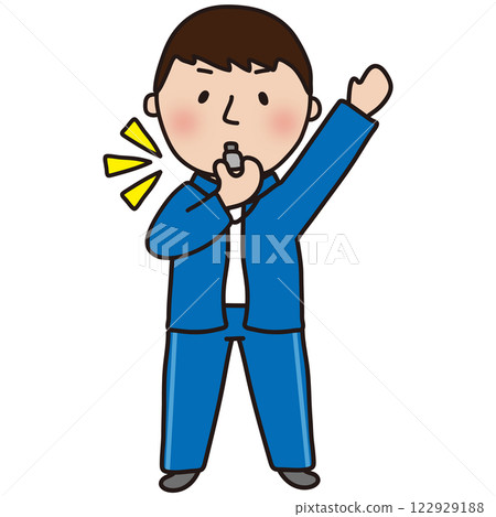 一名身穿運動衫的男體育老師吹著口哨 122929188