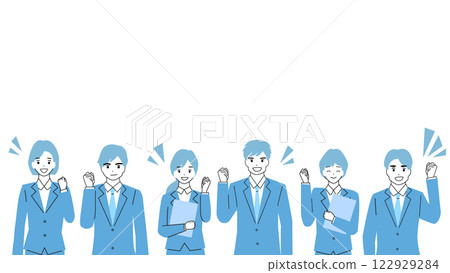 穿著西裝的年輕男子和女子正在握拳的插圖 穿著西裝的年輕男子和女子正在握拳的插圖 122929284