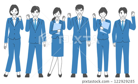 Illustration set of men and women in suits doing fist pumps 122929285