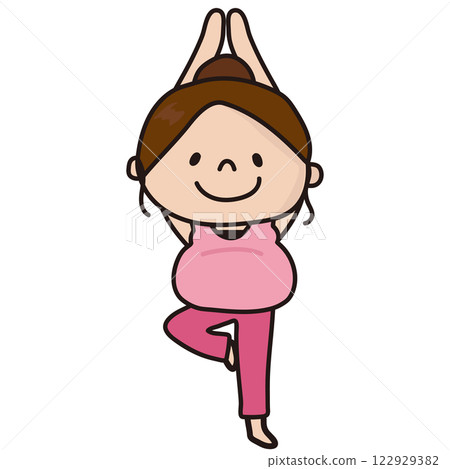 Woman doing tree pose in maternity yoga Woman doing tree pose in maternity yoga 122929382