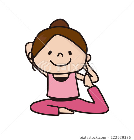 Woman doing yoga pigeon pose Woman doing yoga pigeon pose 122929386