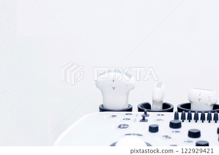 ultrasound machine, scanners and sensors. Medical equipment in the clinic. ultrasound machine, scanners and sensors. Medical equipment in the clinic. 122929421
