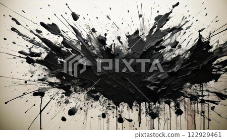 Black ink splashing, splash background material 122929461