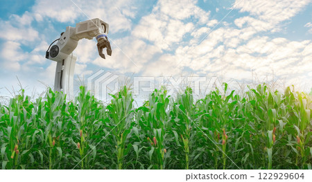 Agriculture technology concept with robotic arm on field 122929604