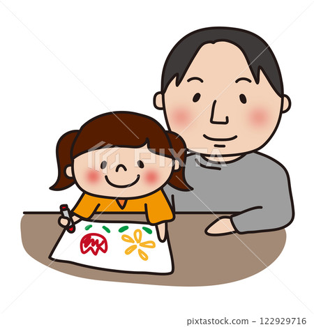 女兒畫畫，父親在看 122929716