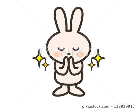 一隻可愛的兔子禱告的插圖 122929913