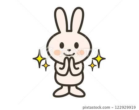 一隻可愛的兔子微笑著祈禱的插圖 122929919