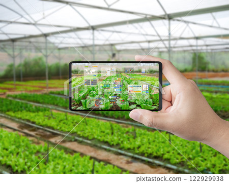 Agriculture technology with smart farm connect to mobile phone 122929938